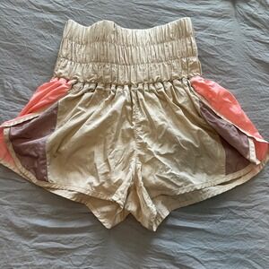 Free People Movement The Way Home Shorts Beige Coral Pink XS Smocked High Rise